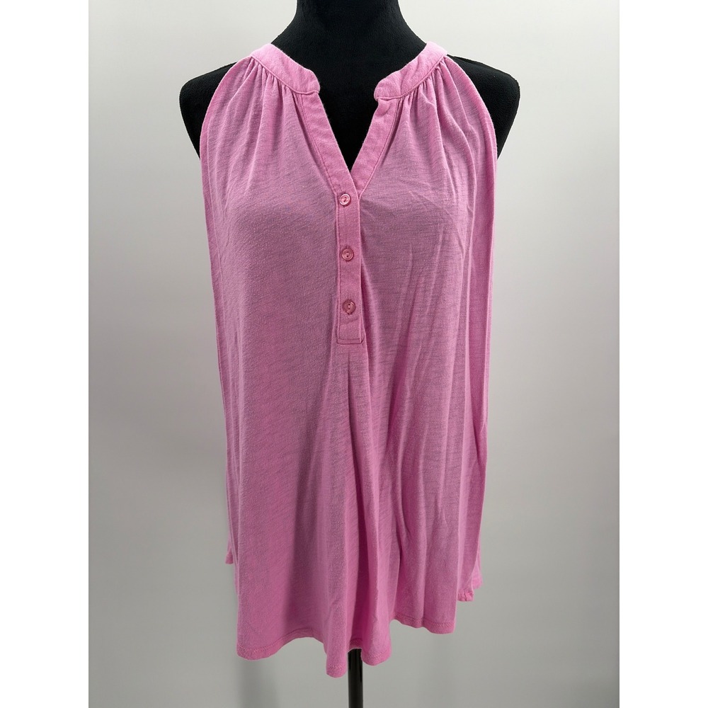 Gibson Womens Pink Cotton Modal Henley Sleeveless Tank Top Large KSS7629